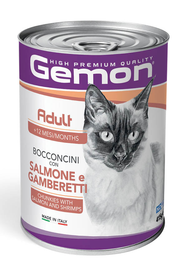 Gemon Adult Bocconcini con Salmone e Gamberetti 415g - Cibo Umido per Gatti Gemon Adult Bocconcini con Salmone e Gamberetti 415g - Cibo Umido per Gatti